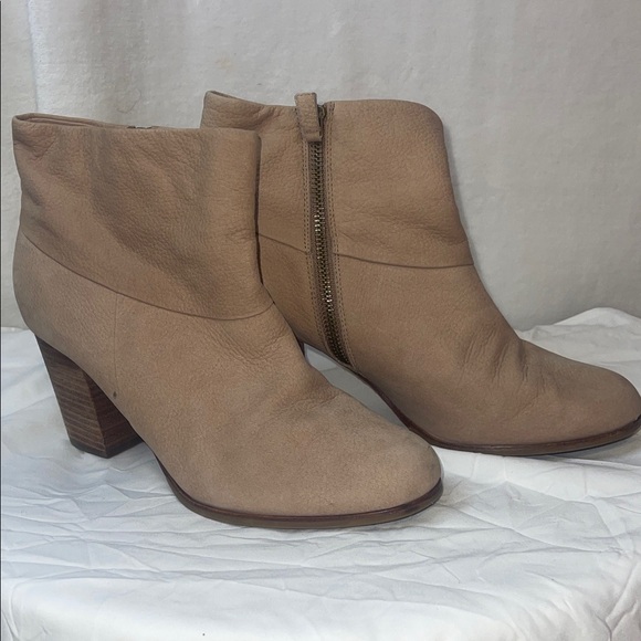 Cole Haan Shoes - Cole Haan Beige Leather Ankle Booties with Stacked Heel